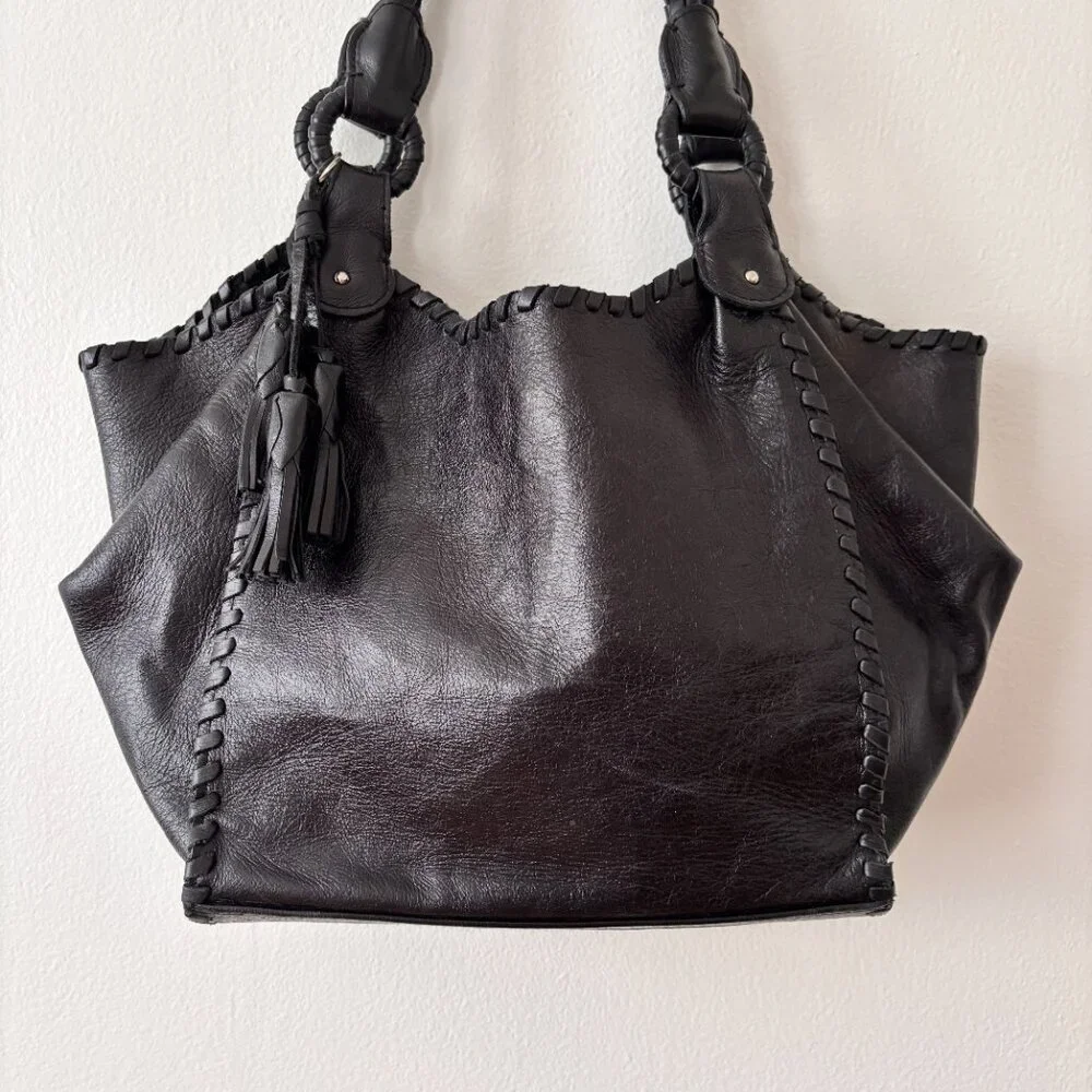 Anthony Luciano Black Braided Leather Hobo Bag